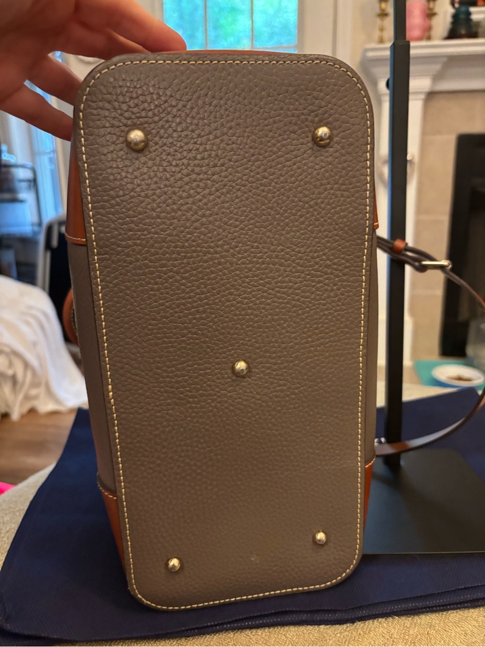 Dooney & Bourke Gray Leather Tote with Brown Trim - Picture 4 of 9